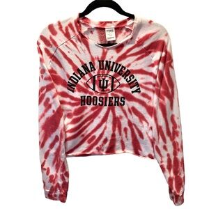 VS PINK IU Indiana Hoosiers Football Tie Dye Boxy Cropped Fleece Long Sleeve Top